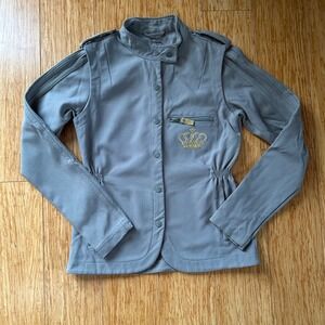 ADIDAS Embroidered Gold Crown 'RESPECT ME' Missy Elliott Military Grey Jacket S